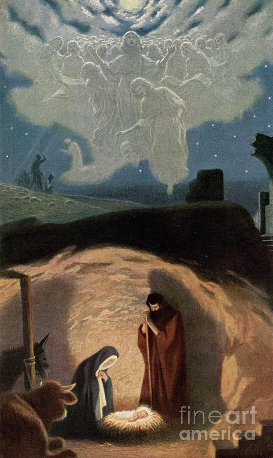 The birth of Jesus Painting by Gebhard Fugel