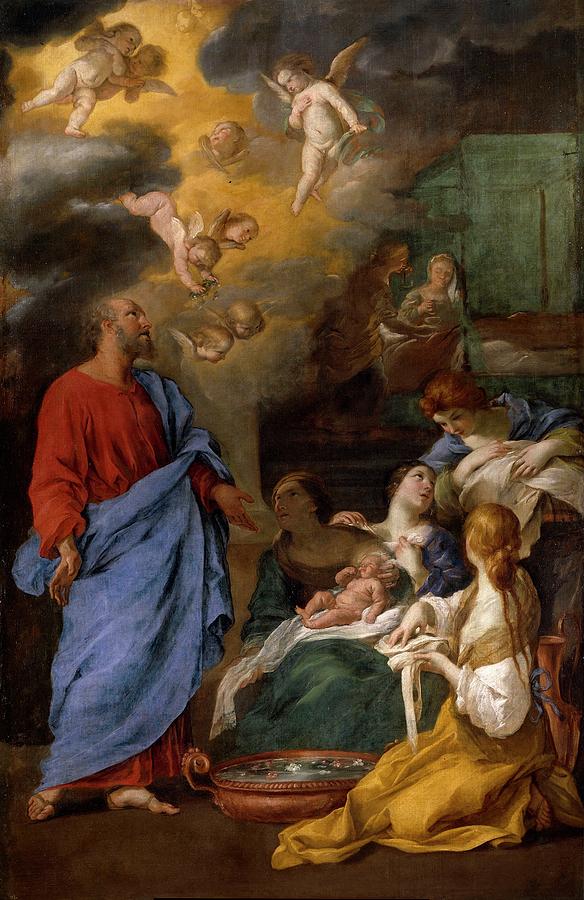 The Birth of Saint John the Baptist, 1639-1645, Italian School, Canvas, 262 cm ... Painting by Andrea Sacchi -1599-1661-