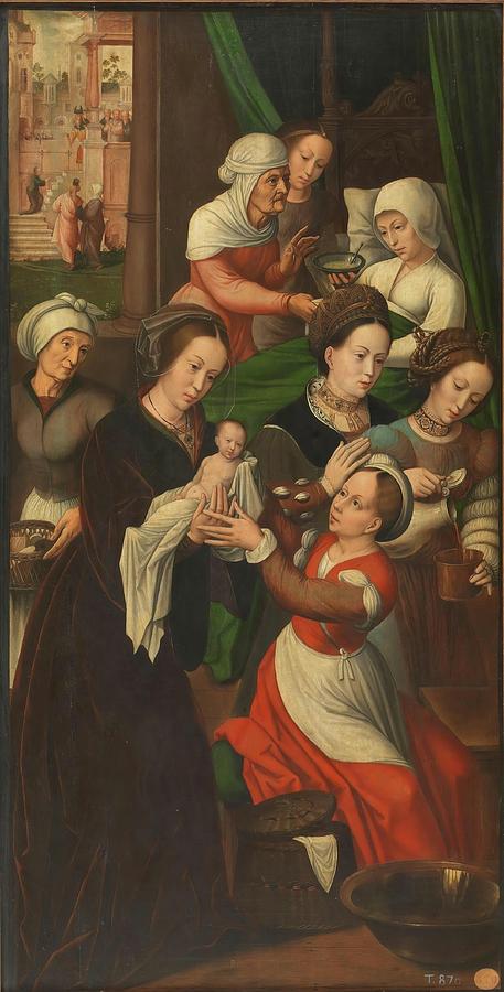 Saint Anna Painting - The Birth of the Virgin. Ca. 1528. Oil on panel. VIRGIN MARY. by Ambrosius Benson -c 1495-1550-