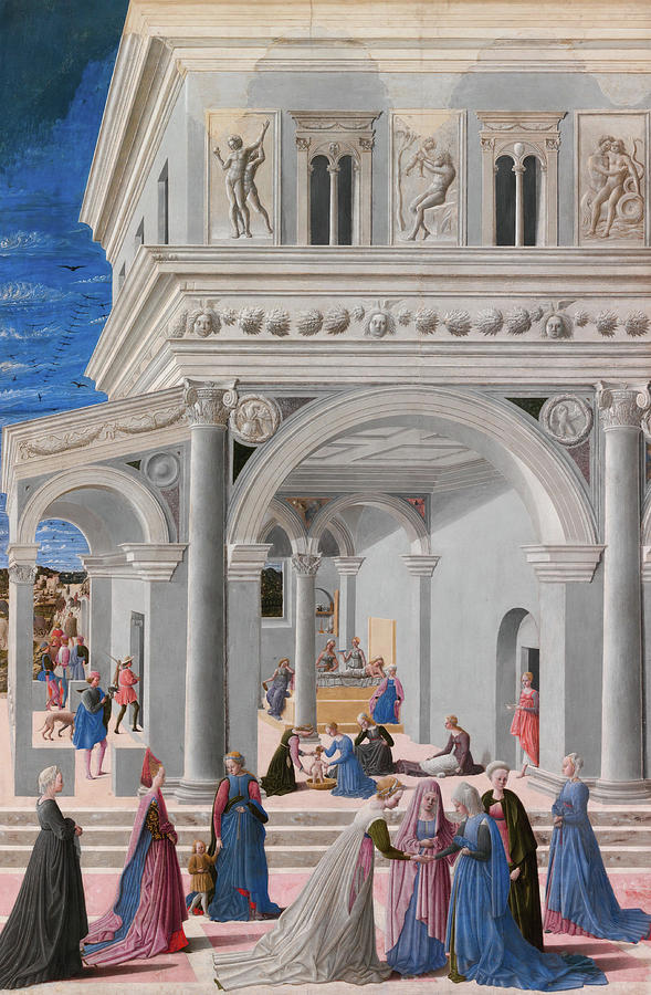 The Birth of the Virgin. Painting by Fra Carnevale -Bartolomeo di Giovanni Corradini- The Birth of the Virgin. Painting by Fra Carnevale -Bartolomeo di Giovanni Corradini-