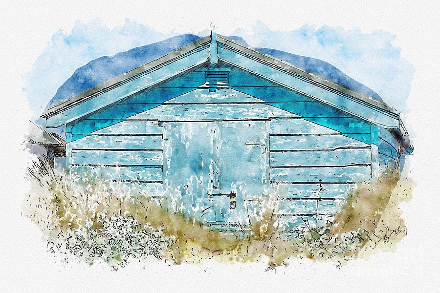 Nature Painting - The Blue Beach Hut by John Edwards