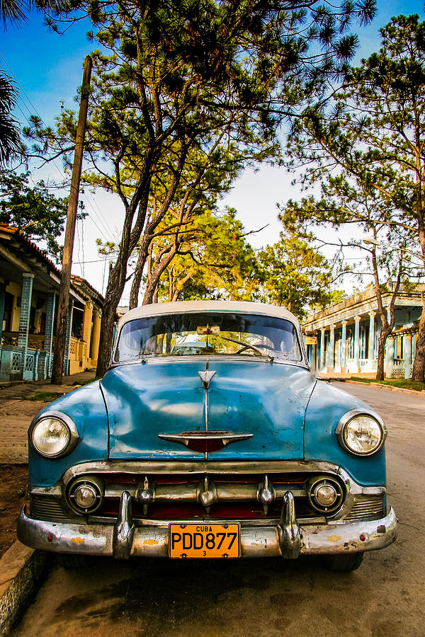 Street Photograph - The Blue Chevy by Olivier Schram