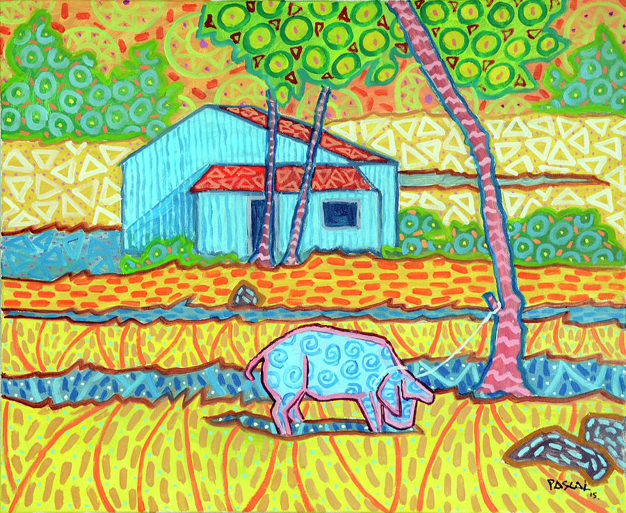 Oils Painting - The Blue Pig by Pascal Lagesse Oils Painting - The Blue Pig by Pascal Lagesse