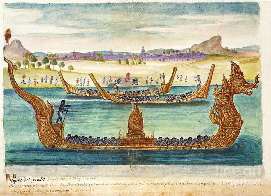 Boat Painting - The Boats Of The King Of Siam, From An Account Of The Jesuits In Siam, 1688 by French School