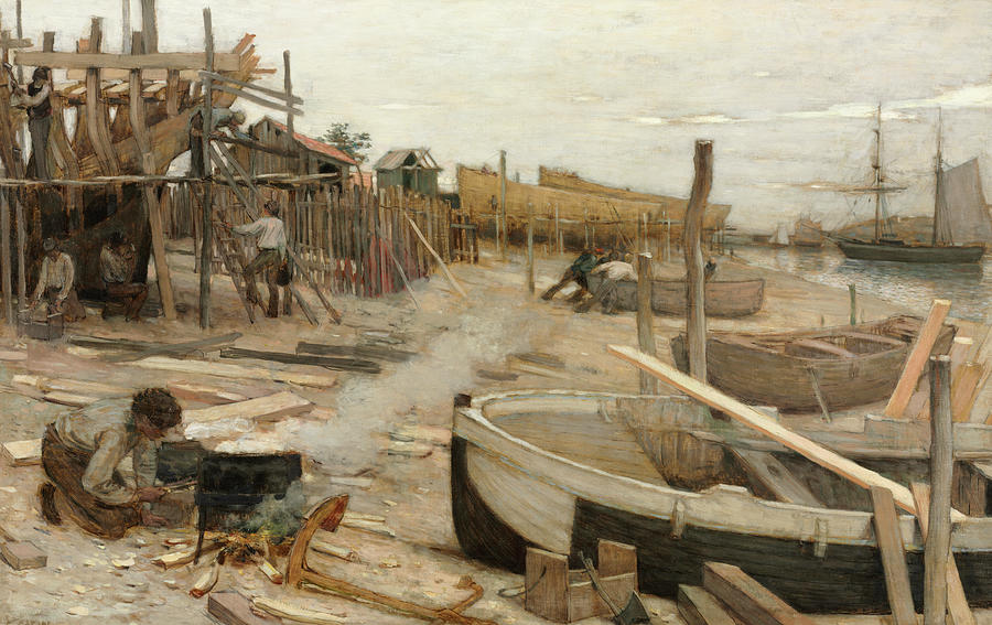 Jean Charles Cazin Painting - The Boatyard, 1875 by Jean-Charles Cazin