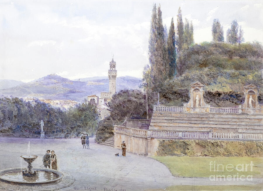 The Boboli Gardens, Pitti Palace, Florence, 1882 Watercolor Painting by ...