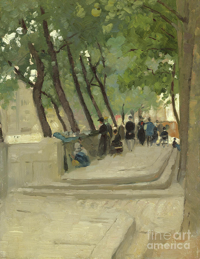 Tree Painting - The Book Market Left Bank, Paris, C.1900 by Patrick William Adam