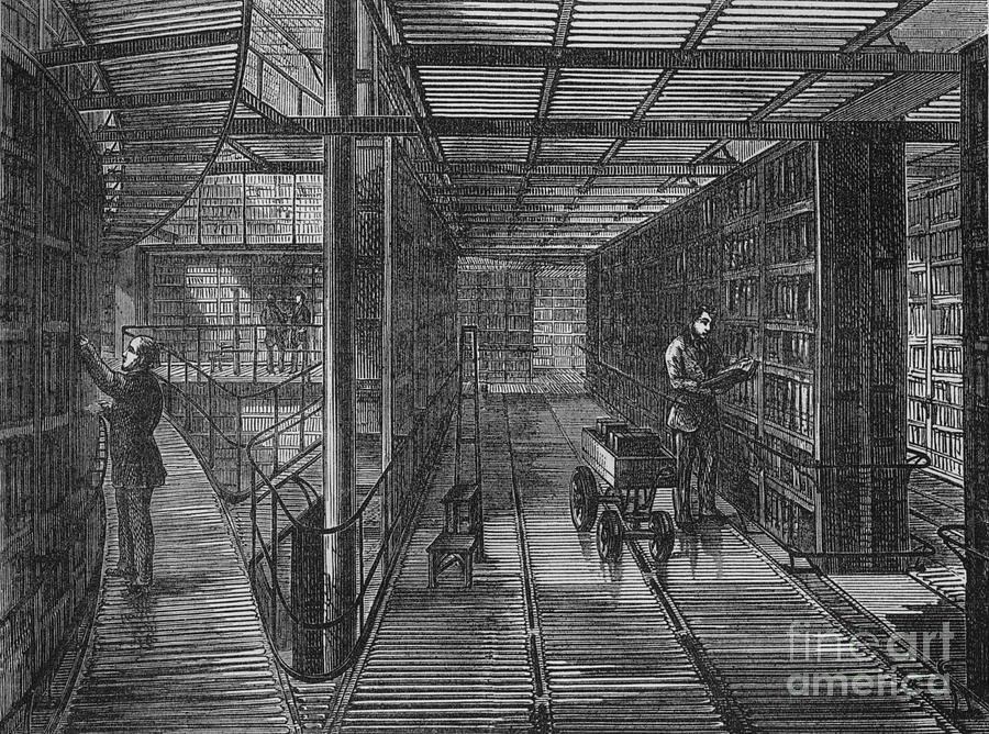 The Bookcases At The British Museum Drawing by Print Collector