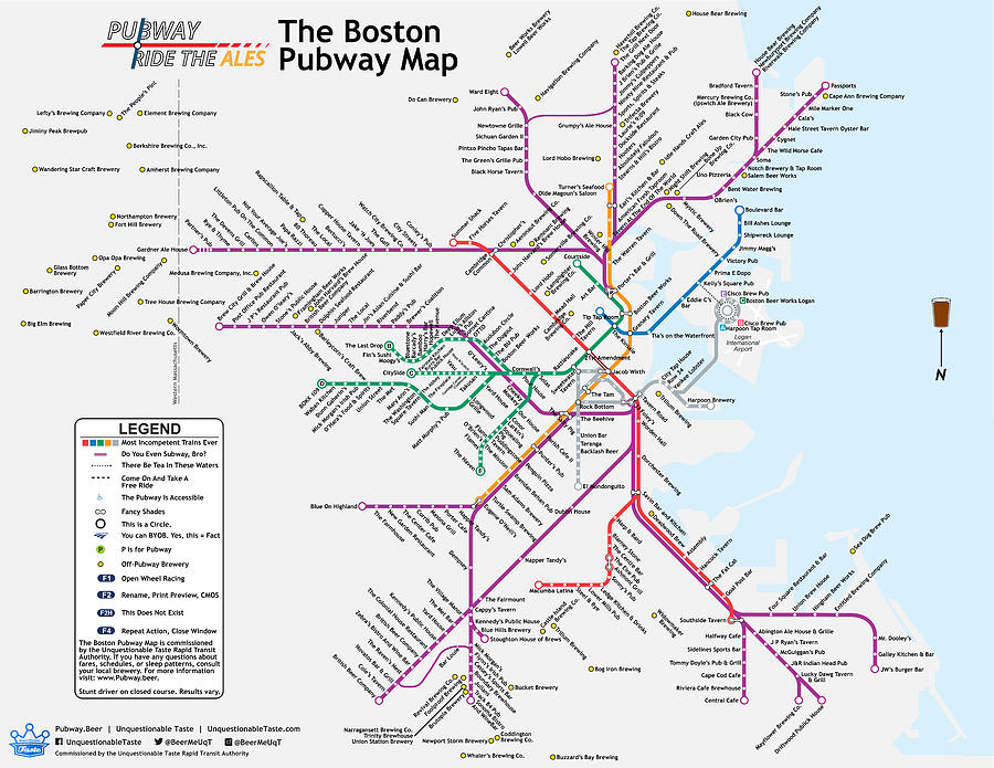 The Boston Pubway Map IV Digital Art by Unquestionable Taste - Pixels