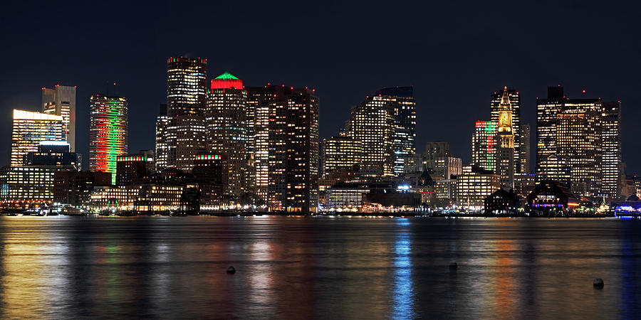 The Boston Skyline lit up for Christmas Boston MA East Boston Panorama Photograph by Toby McGuire
