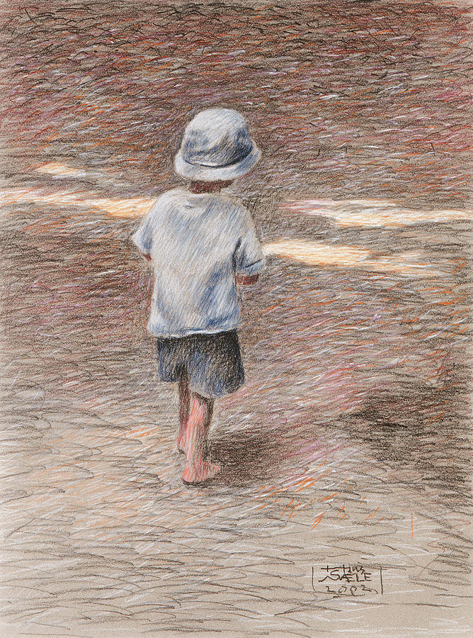 The Boy and the Sun Spots Drawing by Hans Egil Saele
