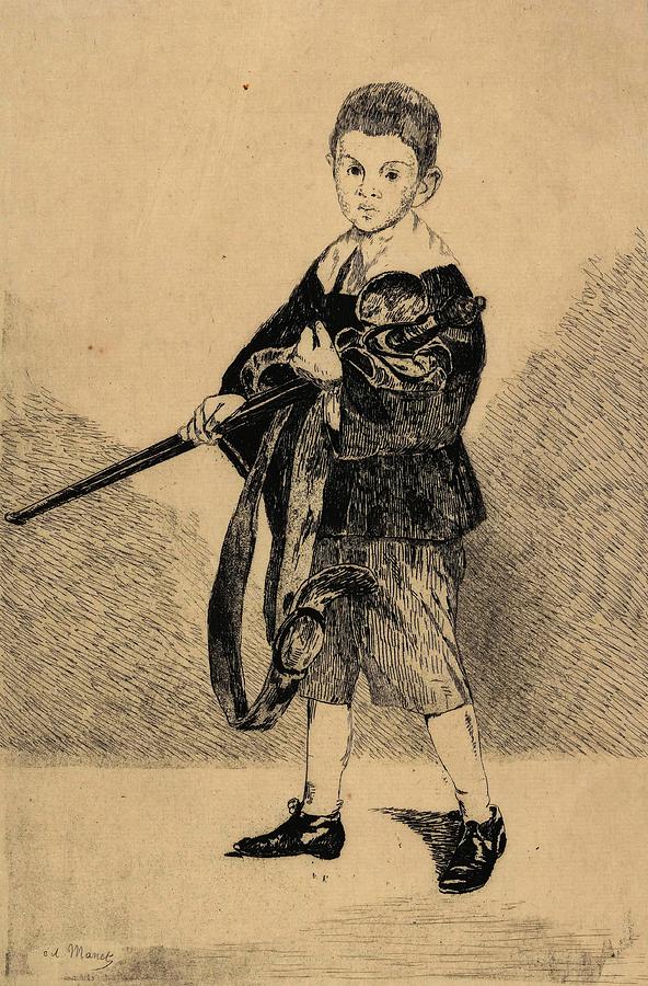 The Boy with a Sword,Turned to the Left -Lenfant a lepee tourne a gauche-. Drawing by Edouard Manet -1832-1883-
