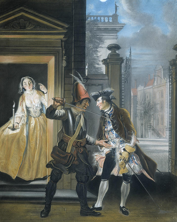 The Bribery Scene from the Second Company of the Comedy Hopman Ulrich or the Cheated Stinginess Pastel by Cornelis Troost
