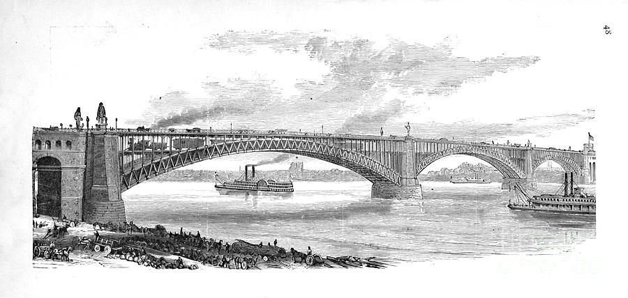 The Bridge Across The Mississippi Drawing by Print Collector