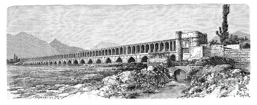 The Bridge Across The Zendeh-rud Drawing by Print Collector