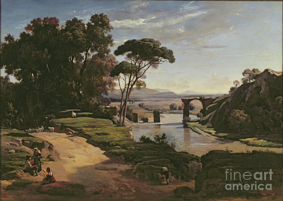 The Bridge At Narni, C.1826-27 Painting by Jean Baptiste Camille Corot ...