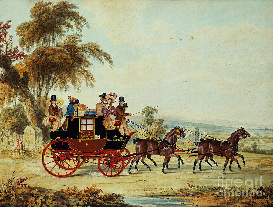 The Brighton - London Coach On The Open Road, 1831 Painting by John ...