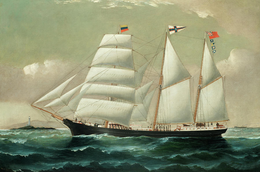 Boat Painting - The British barquentine Ellen Lloyd under full sail by William Howard Yorke