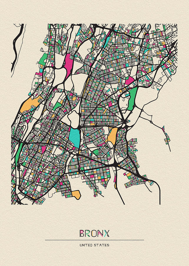 The Bronx, United States City Map Drawing by Inspirowl Design