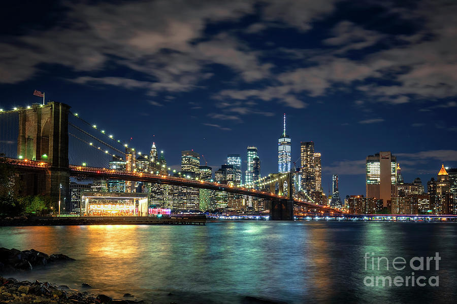 THE Brooklyn Bridge At Night Photograph by Harriet Feagin