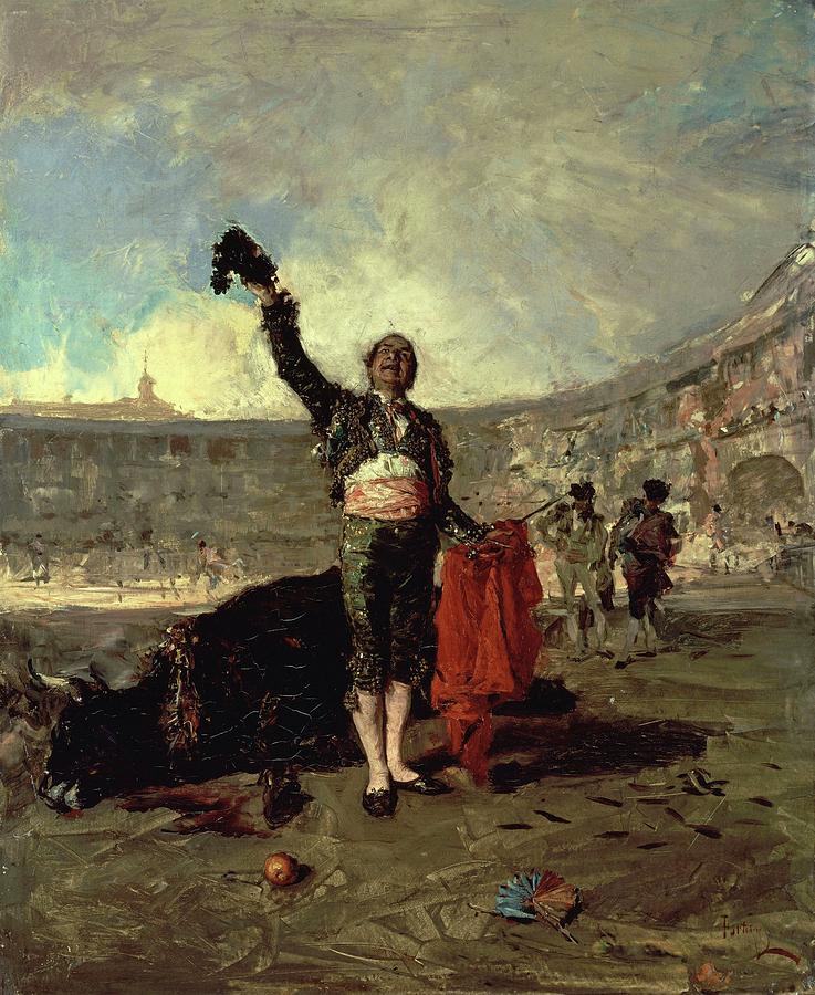 Maria Fortuny Painting - The Bull-Fighters Salute, 1869, Oil on canvas, 61 x 50,2 cm. by Mariano Fortuny y Marsal -1838-1874-
