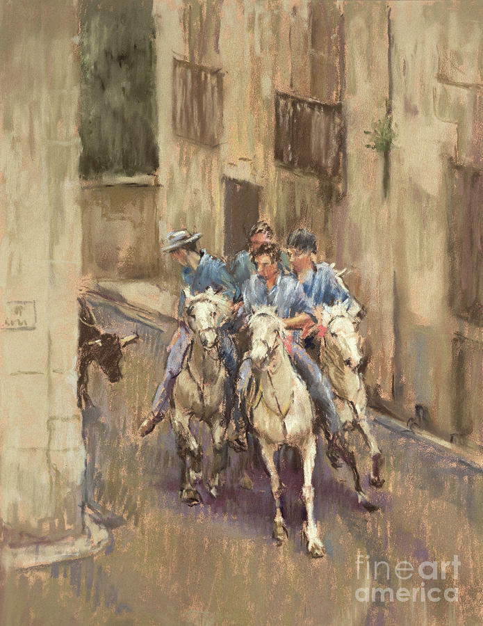 Horse Painting - The Bull Run In Soubes by Pat Maclaurin
