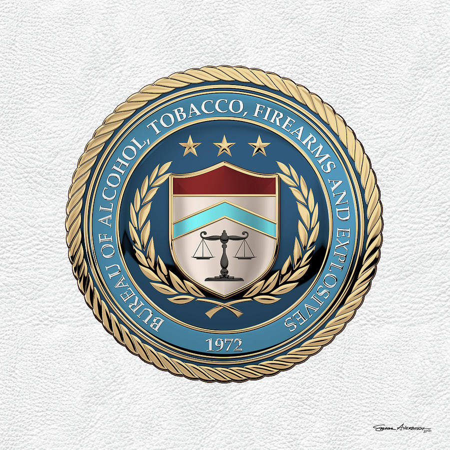 The Bureau of Alcohol, Tobacco, Firearms and Explosives -  A T  F  Seal over White Leather Digital Art by Serge Averbukh