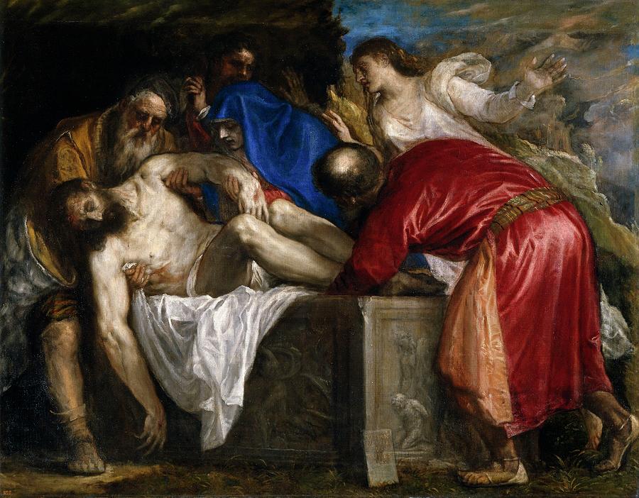 The Burial of Christ, 1559, Italian School, Oil on canvas, 136 c... Painting by Titian -c 1485-1576-