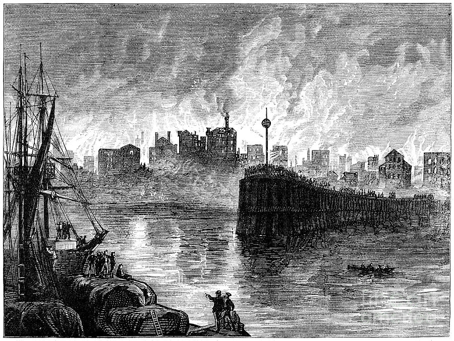 Lake Michigan Drawing - The Burning Of Chicago, Illinois, Usa by Print Collector