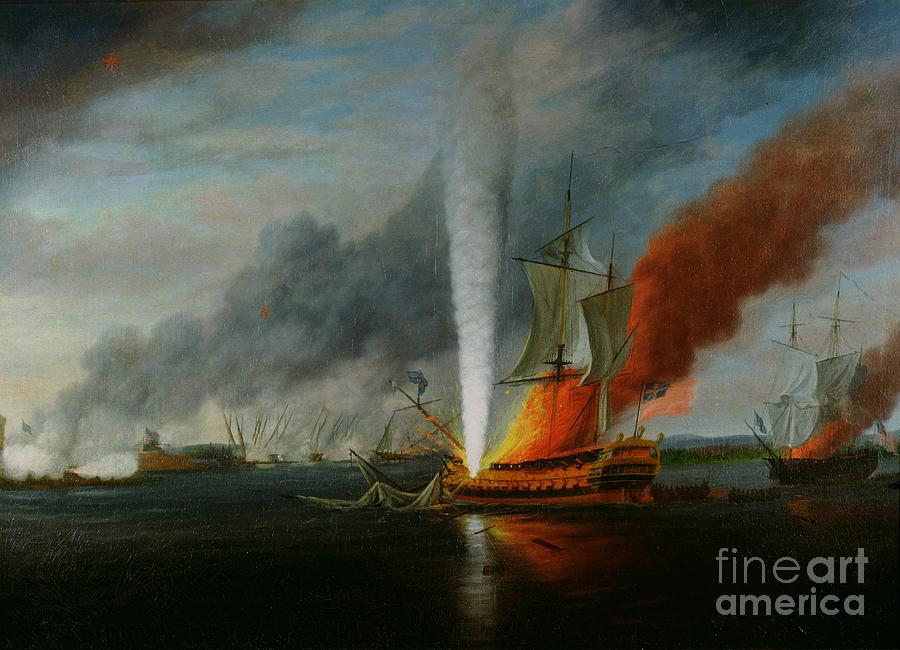 The Burning Of H.m.s. Augusta In 1777 Painting by English School - Fine ...