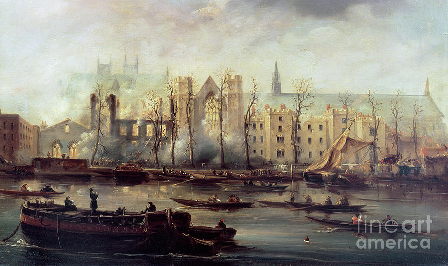 David Roberts Painting - The Burning Of The Houses Of Parliament, 16th October 1834 by David Roberts