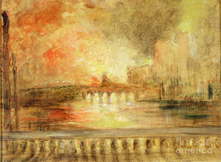 The Burning Of The Houses Of Parliament, Previously Attributed To J.m.w. Turner Painting by English School