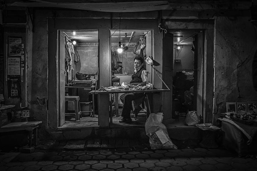 The Butcher Shop - Nights In The Streets Of Kathmandu Photograph by Doron Margulies