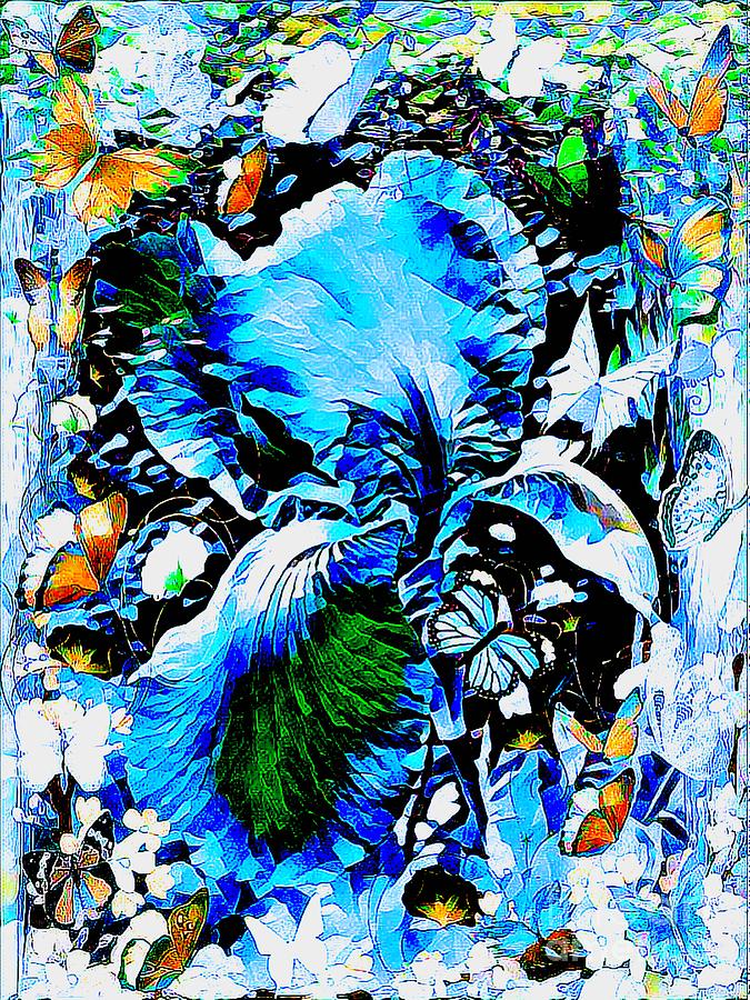 The Butterflies Blue Iris Mixed Media