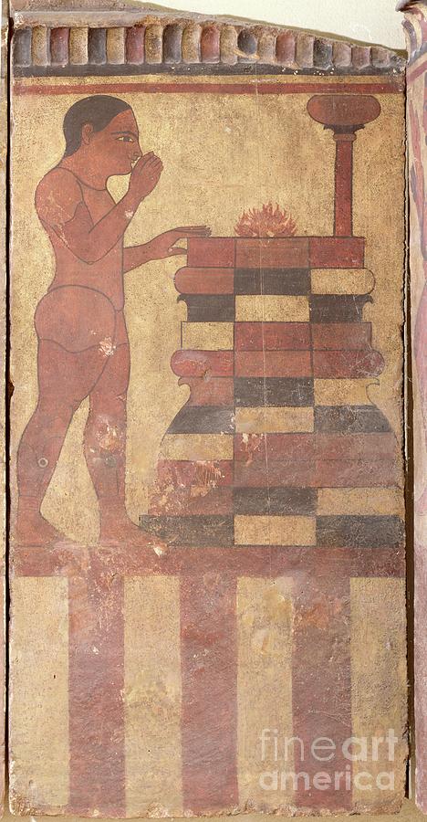 Offering Painting - The Campana Plaque, Detail Of A Nude Priest Before An Altar, From Cerveteri, C.550-525 Bc by Etruscan
