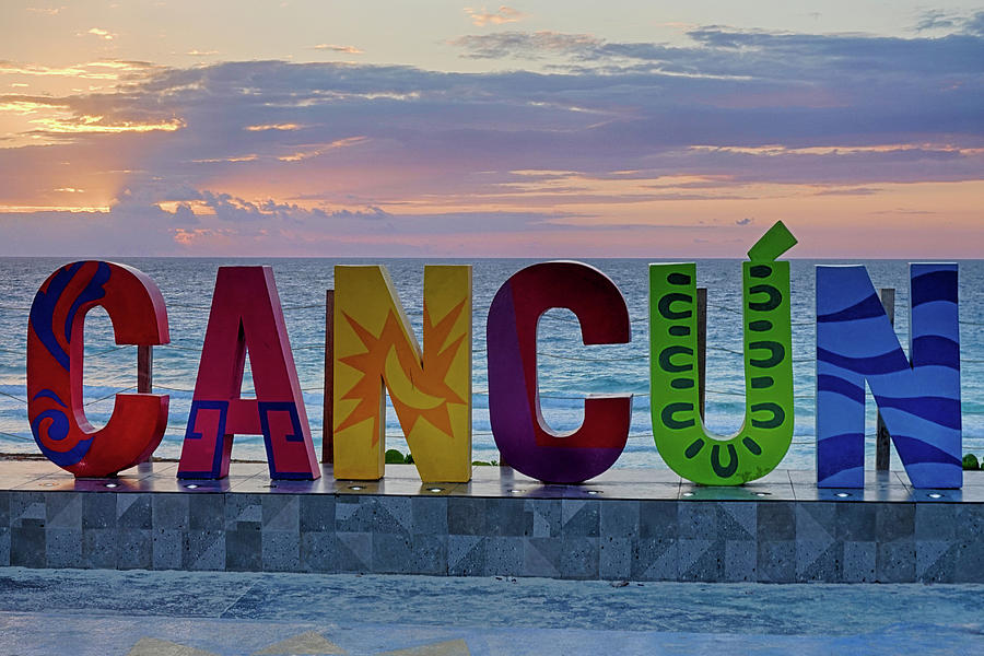 The Cancun Sign at Sunrise Cancun Mexico MX Photograph by Toby McGuire