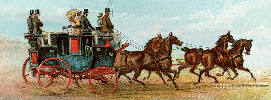 Horse Drawing - The Car Has Four Horses From Mr Oakeley, London, England, Circa 1880 19th Century Lithography by American School