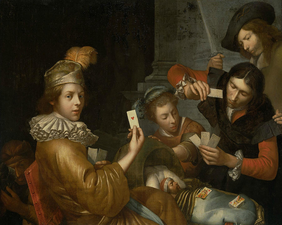 The Card Game on the Cradle - Allegory Painting by Johannes van Wijckersloot