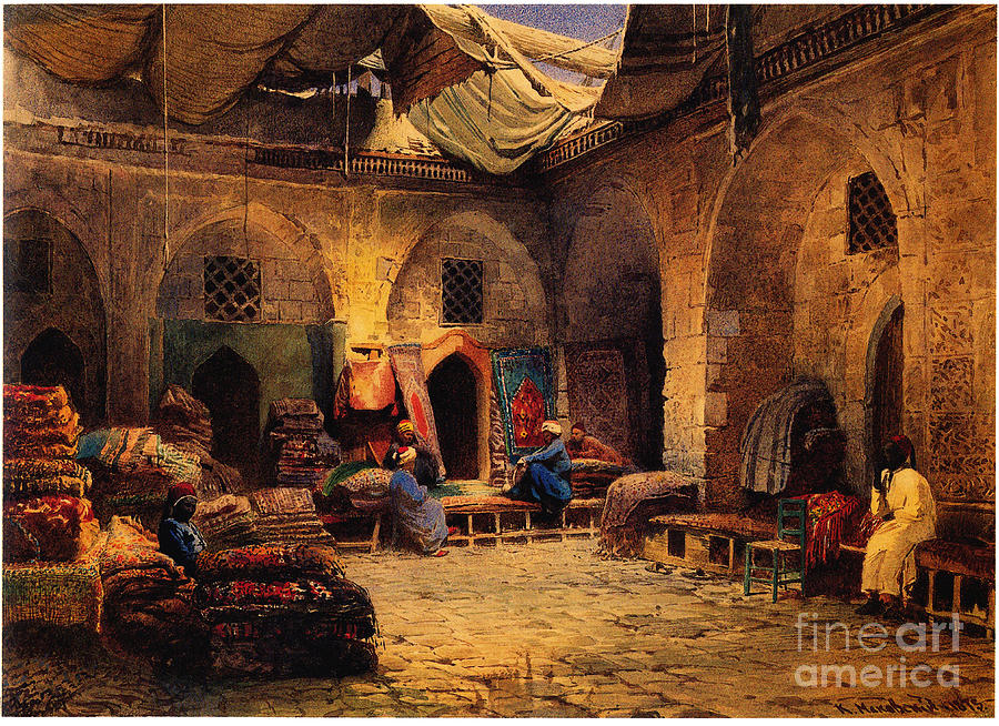 The Carpet Shop In Cairo, 1875. Artist Drawing by Heritage Images