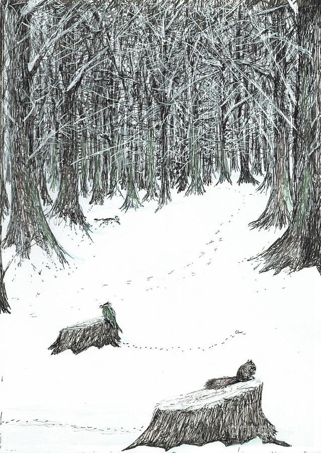 Animal Painting - The Castle In The Forest Of Findhorn, Snow Stumps, 2006 by Vincent Alexander Booth
