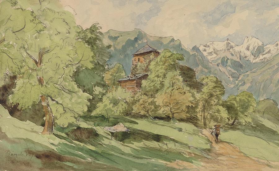 The Castle Of Burglen With The Alps Painting by Carl Wagner The Castle Of Burglen With The Alps Painting by Carl Wagner