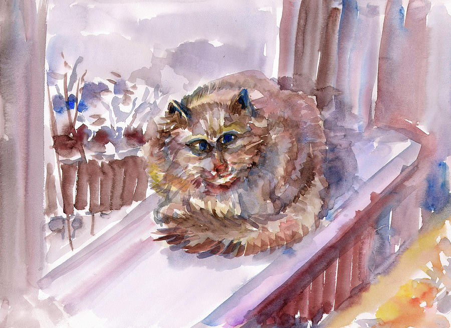 The Cat Is Sitting On The Windowsill Painting By Irina Dobrotsvet