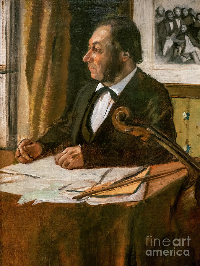 The Cellist Louis Marie Pilet Detail Painting by Edgar Degas