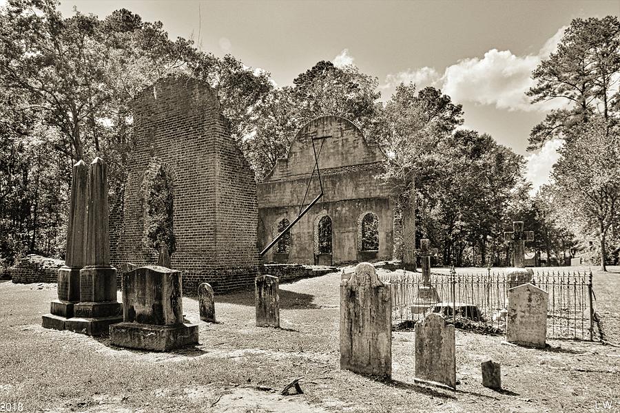 The Cemetery At Pon Pon Chapel Of Ease Jacksonboro South Carolina Black And White Photograph by Lisa Wooten