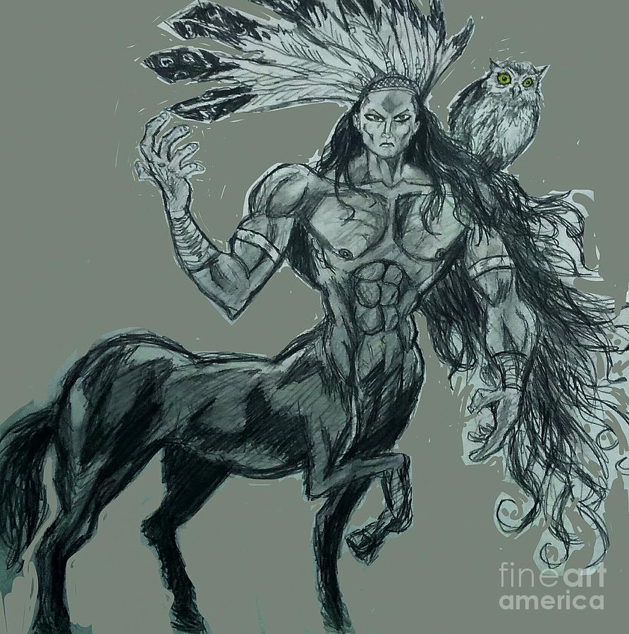 The Centaur And The Owl Drawing