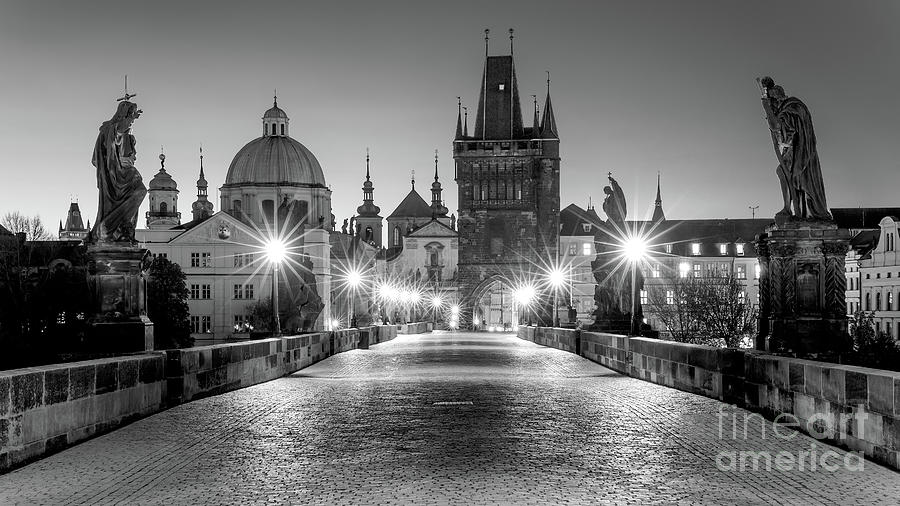 The Charles Bridge In Prague - Bw Photograph