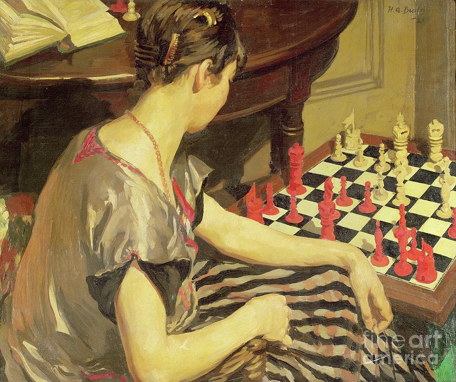 Games Painting - The Chess Board by Herbert Ashwin Budd