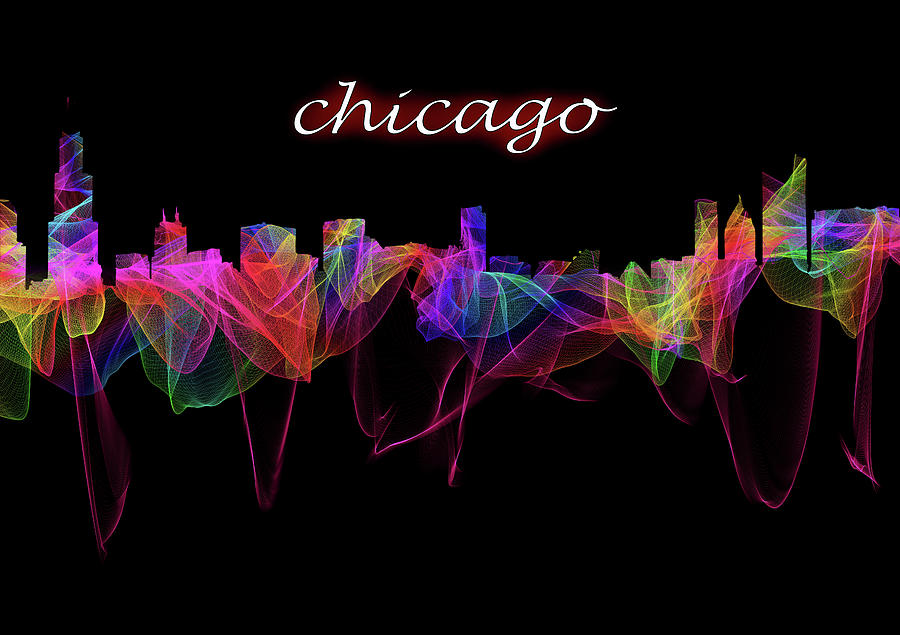 The Chicago Skyline with Script  Digital Art by Debra and Dave Vanderlaan