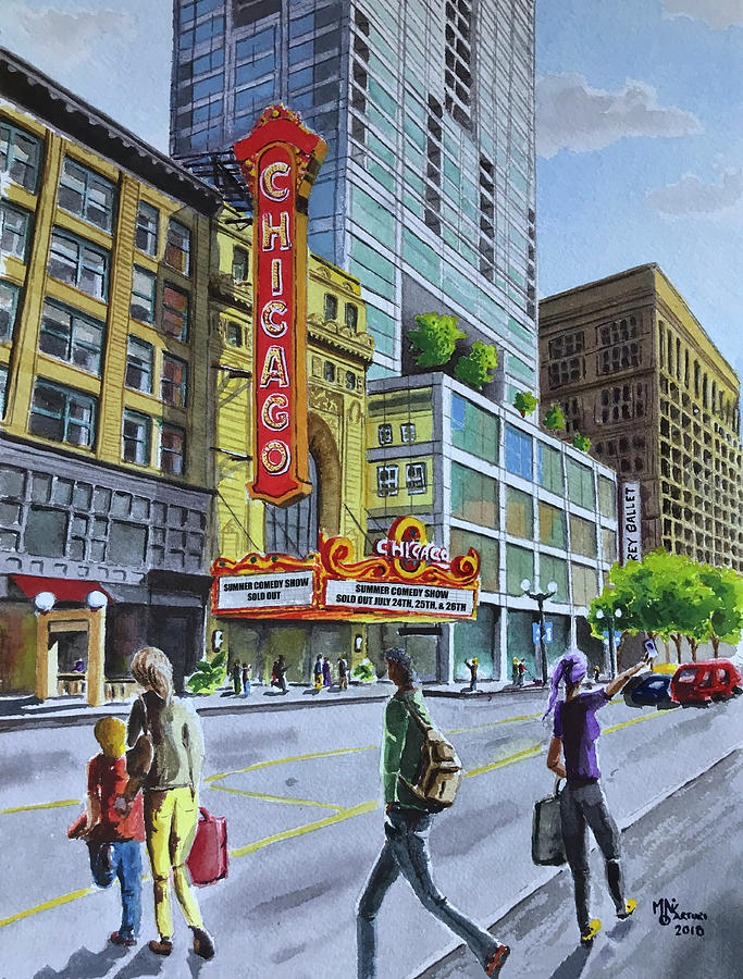 Chicago Painting - The Chicago Theatre on State Street by Monika Arturi Chicago Painting - The Chicago Theatre on State Street by Monika Arturi