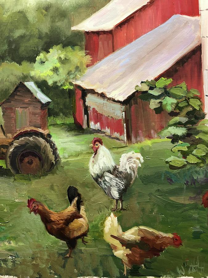 The Chickens In The Yard Painting